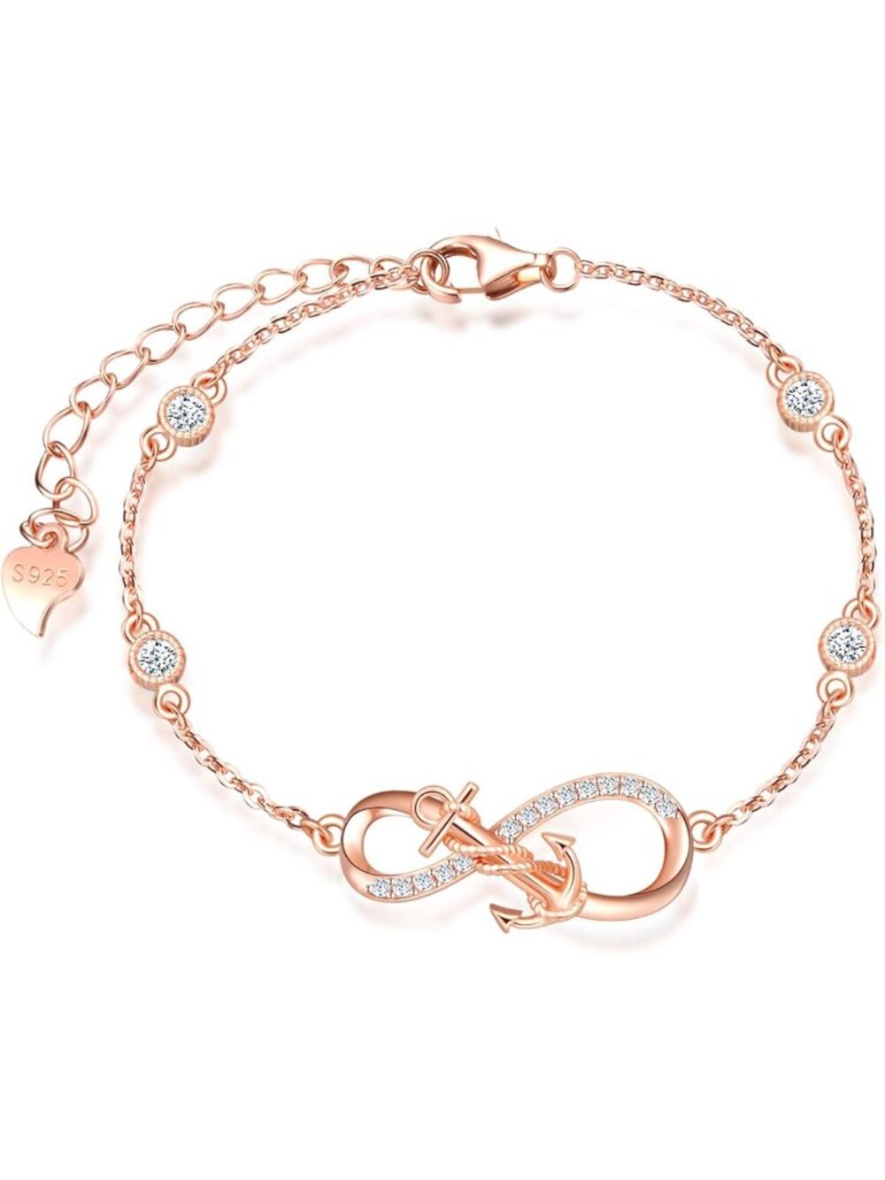 Sterling Silver Infinity Anchor Earrings, Bracelet & Necklace Set - Elegant